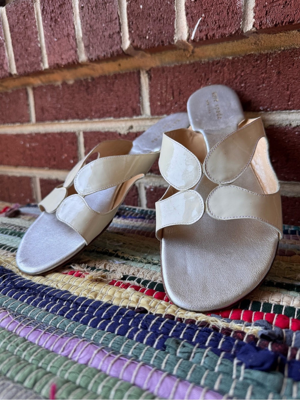 kate spade Cream Patent Leather Slide Sandals